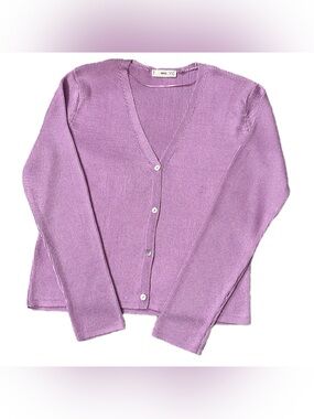 Mango MNG light/pastel purple v-neck ribbed knit button cardigan US Women’s XXL